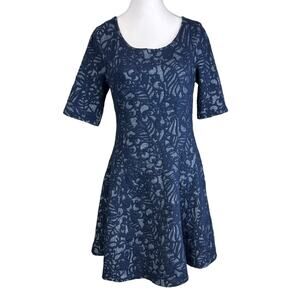 Maison Jules Fit Flare Floral Dress Blue Size Medium 3/4 Sleeve NWT